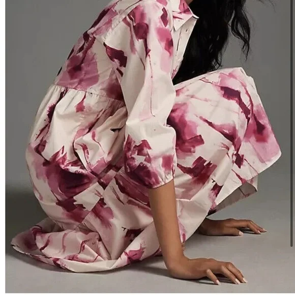 The Bettina Tiered Shirt Dress by Maeve Watercolor Pink - Medium - Picture 6 of 6